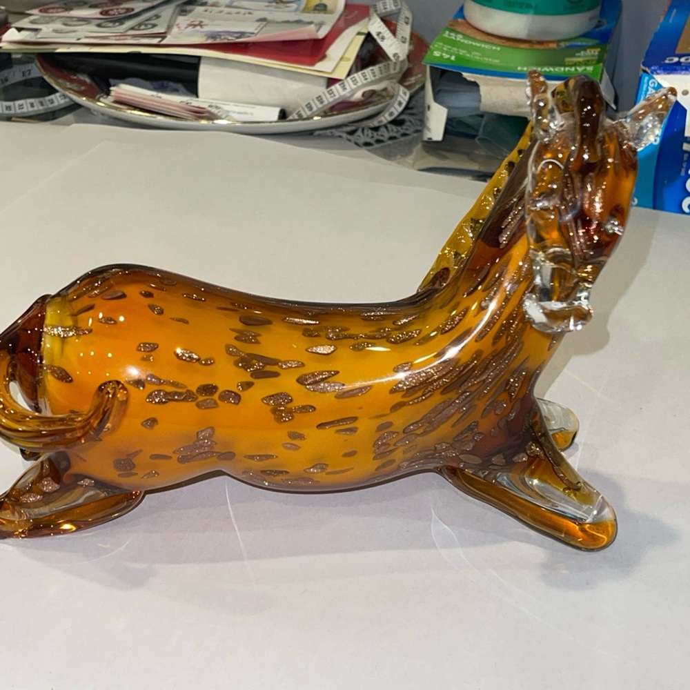 Vintage Murano Hand-Blown Amber gold Glass Young Horse Heavy Equestrian Glass - Picture 2 of 10